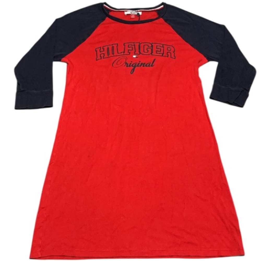 Tommy Hilfiger Red and Navy Sweatshirt dress 3/4 sleeve